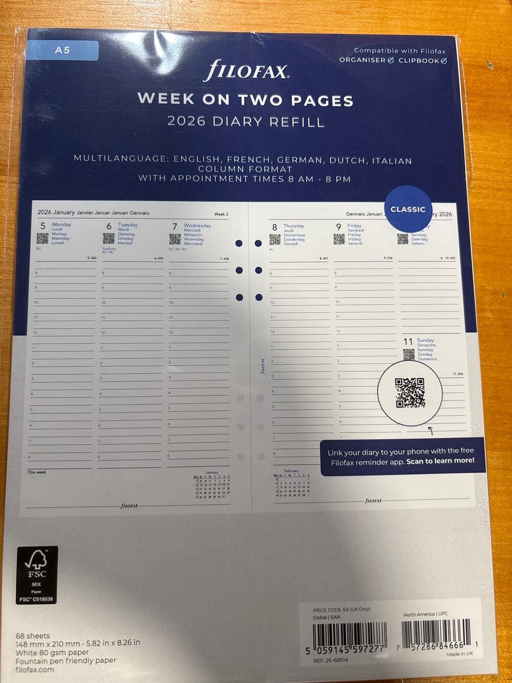 Filofax A5 Week on two pages column format English 2026 diary NEW